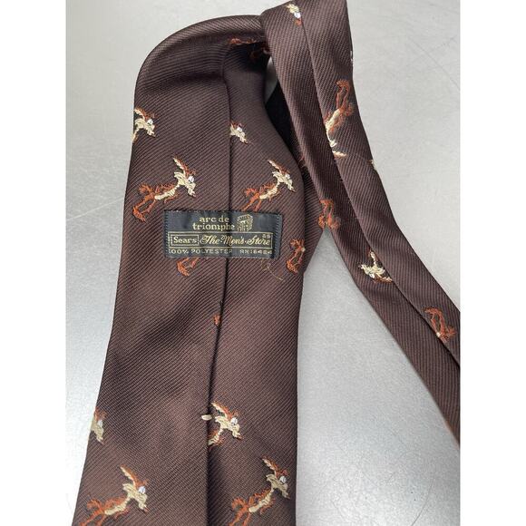 Vintage Warner Bros Studio Necktie Wylie Coyote Cartoon 70s Brown - Picture 4 of 4